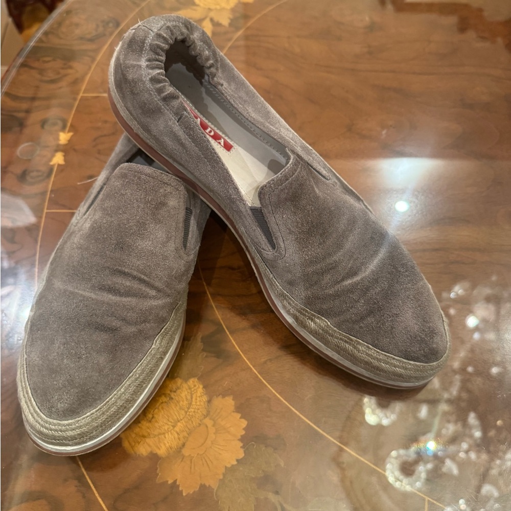 Prada Men's Gray Suede Slip-On Loafers shoes Sz 9 1/2